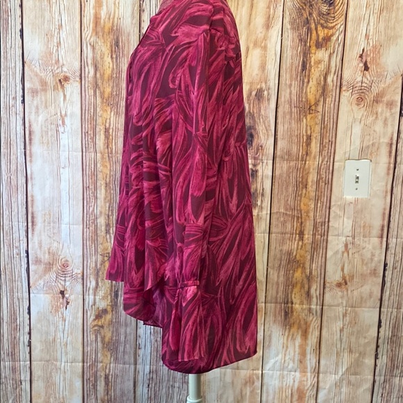 Halston  Size XL Pink Ruffled Blouse‎ with Mandarin Collar and Puff Sleeves - Picture 3 of 7